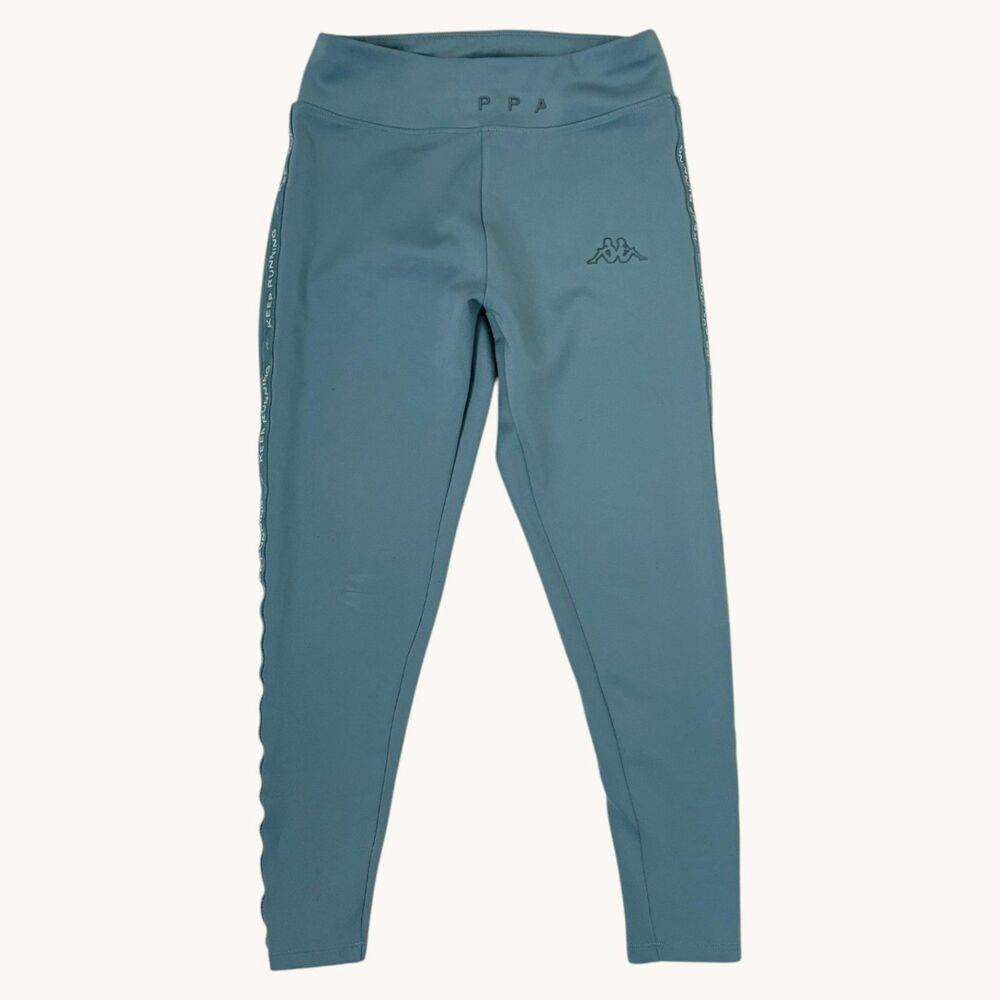 Kappa Women’s Leggings Teal Athletic Pants Keep Running Stripe M